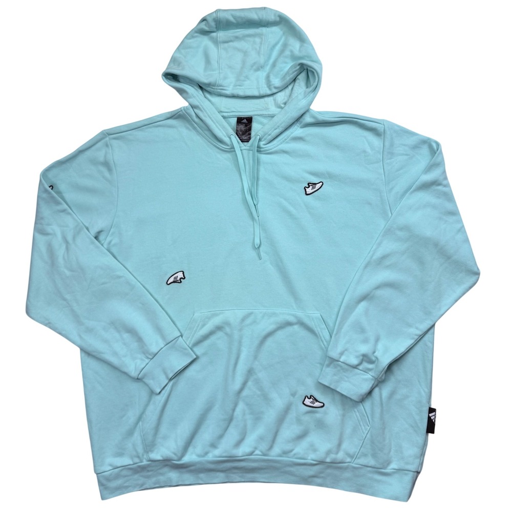 Adidas Mens 2XL Mint Blue Aqua Sneaker Embroidered Pullover Hoodie Sweater